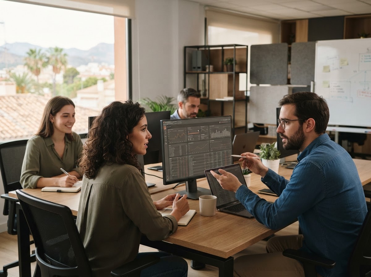 Nebli Fondorio team reviewing unified market data on a dense analytics dashboard